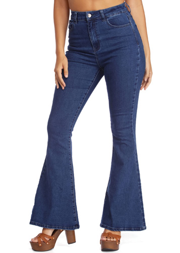 Denim Blue High Waist Flare Jeans - FAVHQ.com