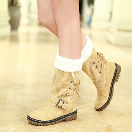 Casual Flat Buckle Fur Lined Snow Boots - FAVHQ.com